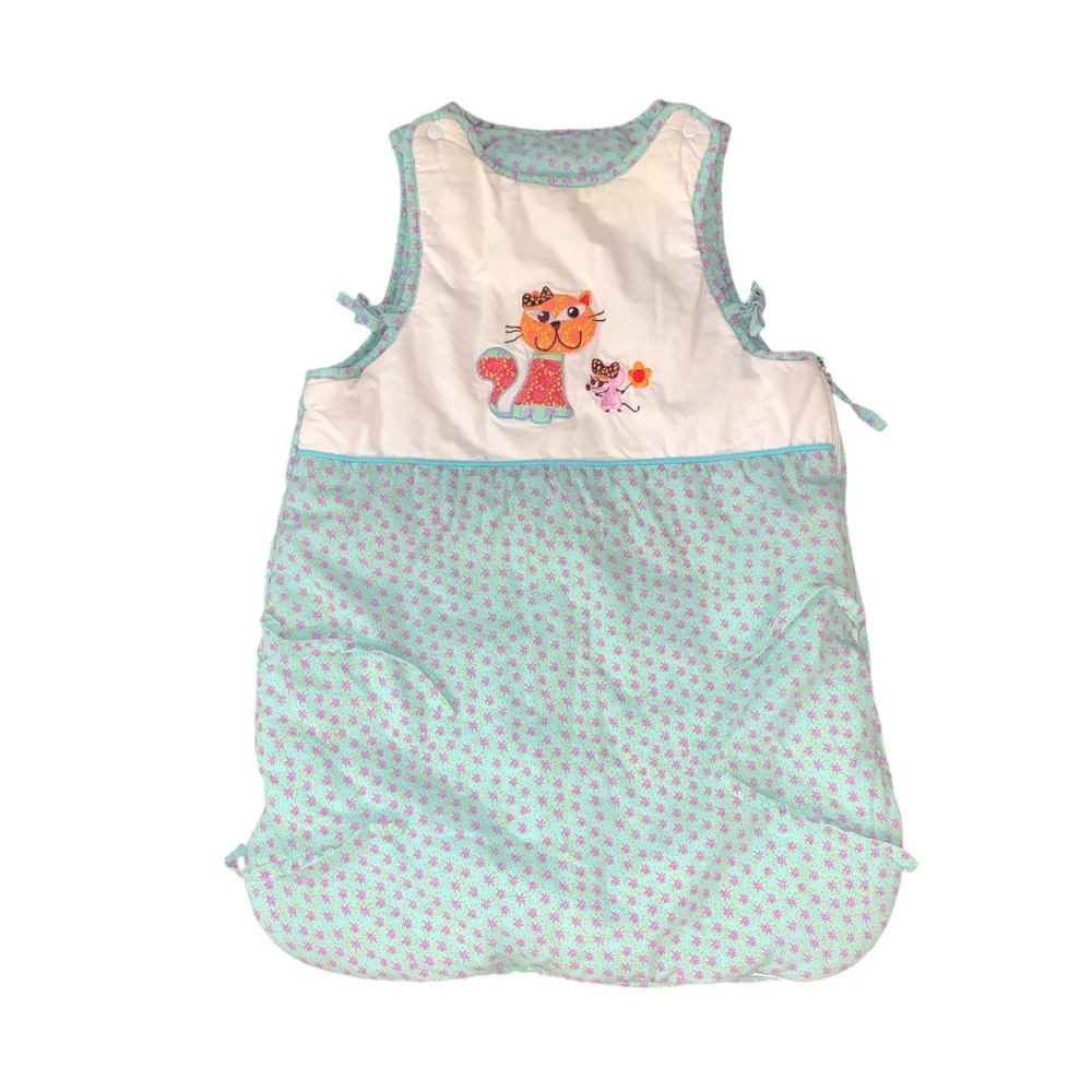 carré blanc Baby Sleeping Bag Green Purple Embroidered Cat & Mouse Cozy Warm